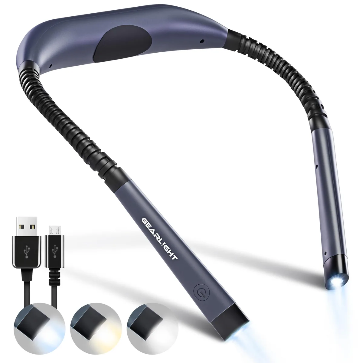 Rechargeable LED neck light with flexible arms
