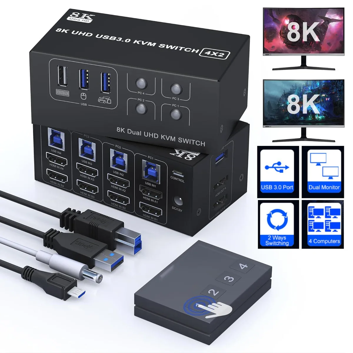 SMA SMA 4-Port Dual Monitor HDMI KVM Switch 8K@60Hz 4K@120Hz — product photo