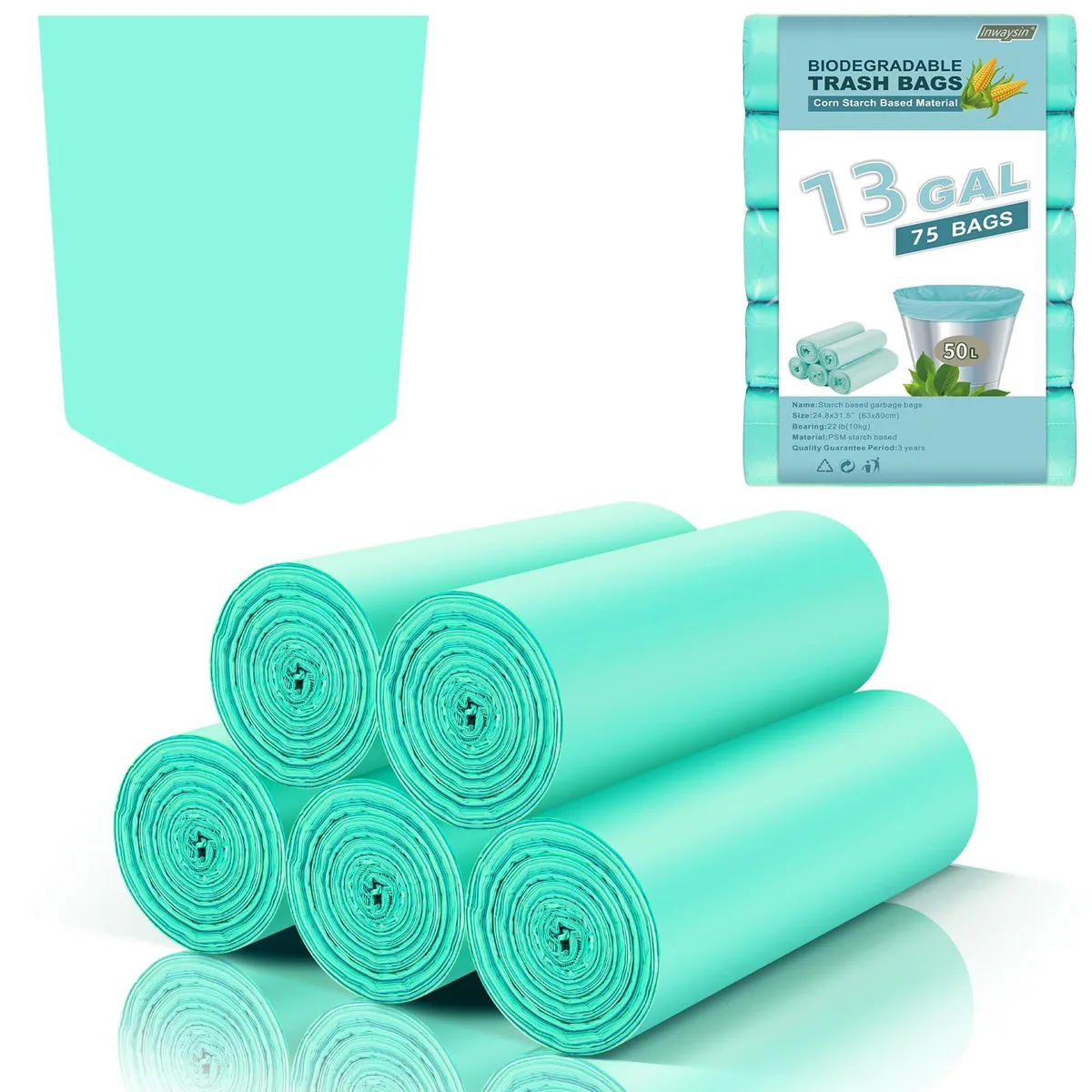 13 gallon 75 count blue compostable garbage bags — product photo