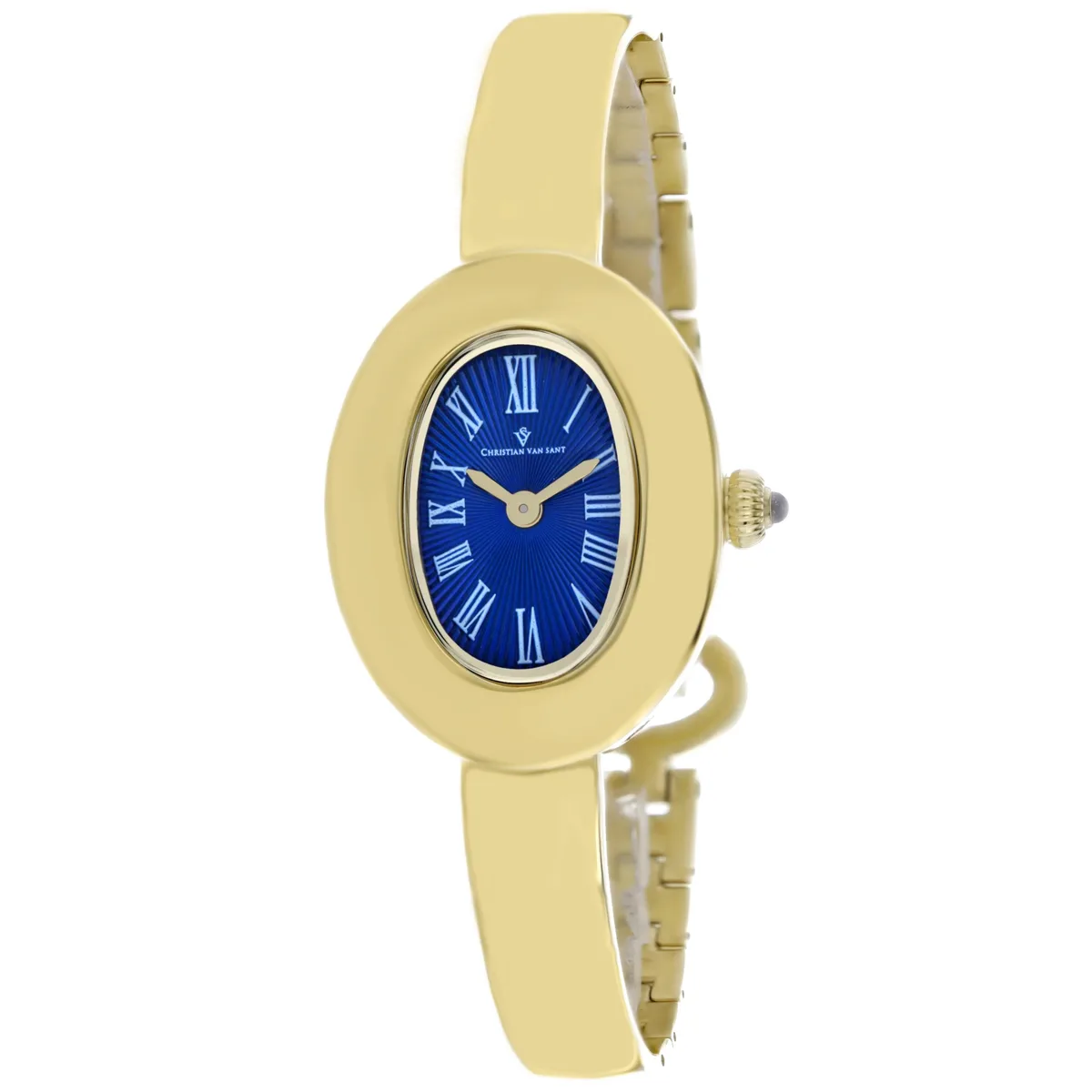 Silver stainless steel watch with blue dial and metal bracelet