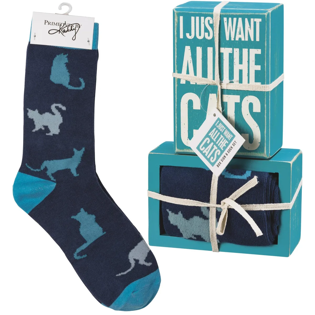 Primitives By Kathy Primitives By Kathy Box Sign &amp; Sock Set I Just Want All The Cats 4.50" x 3" x 1.75 — product photo