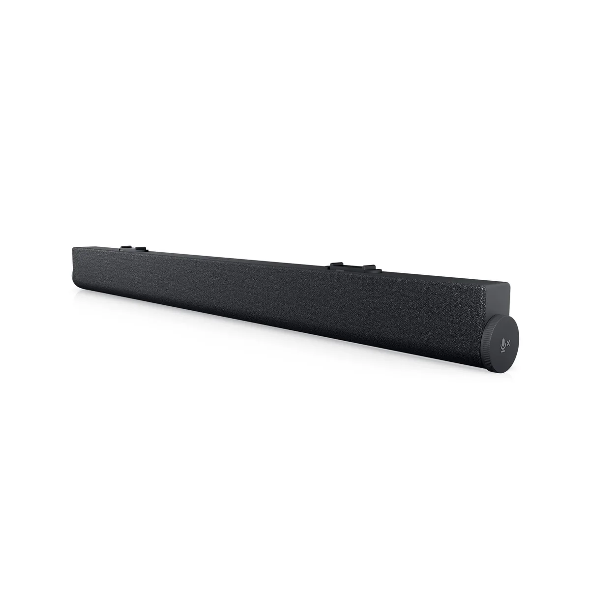 Black plastic soundbar, 11.65 inches wide, magnetic mount, USB cable