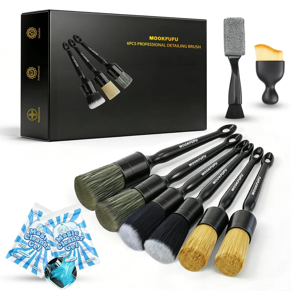  MOOKFUFU 10PCS Car Detailing Brush Set Yellow Boars Hair Exterior Care — product photo