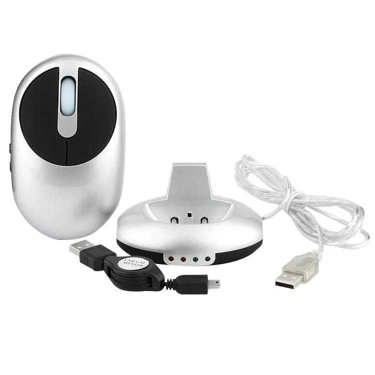 allentian allentian MZ-012 2.4 GHz 1200 DPI Wireless Rechargeable Optical Mouse with 3 Port USB Hub Charging Dock Silver — product photo