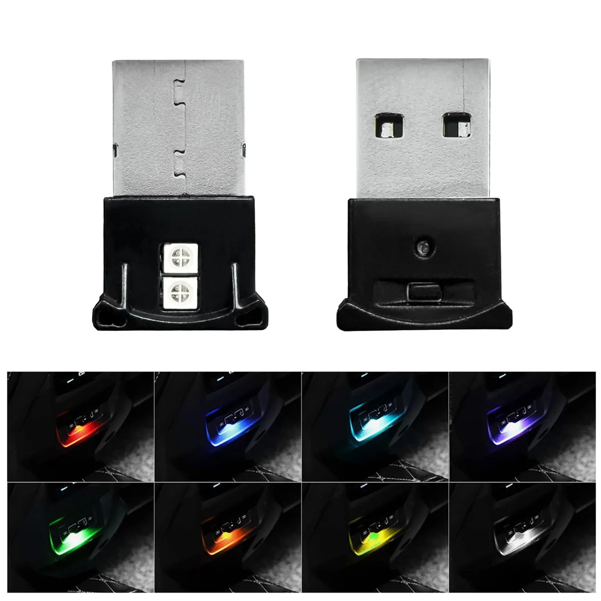  Mini USB LED Light 2 PCS 8 Colors RGB Car Interior Atmosphere Light .01 kg — product photo