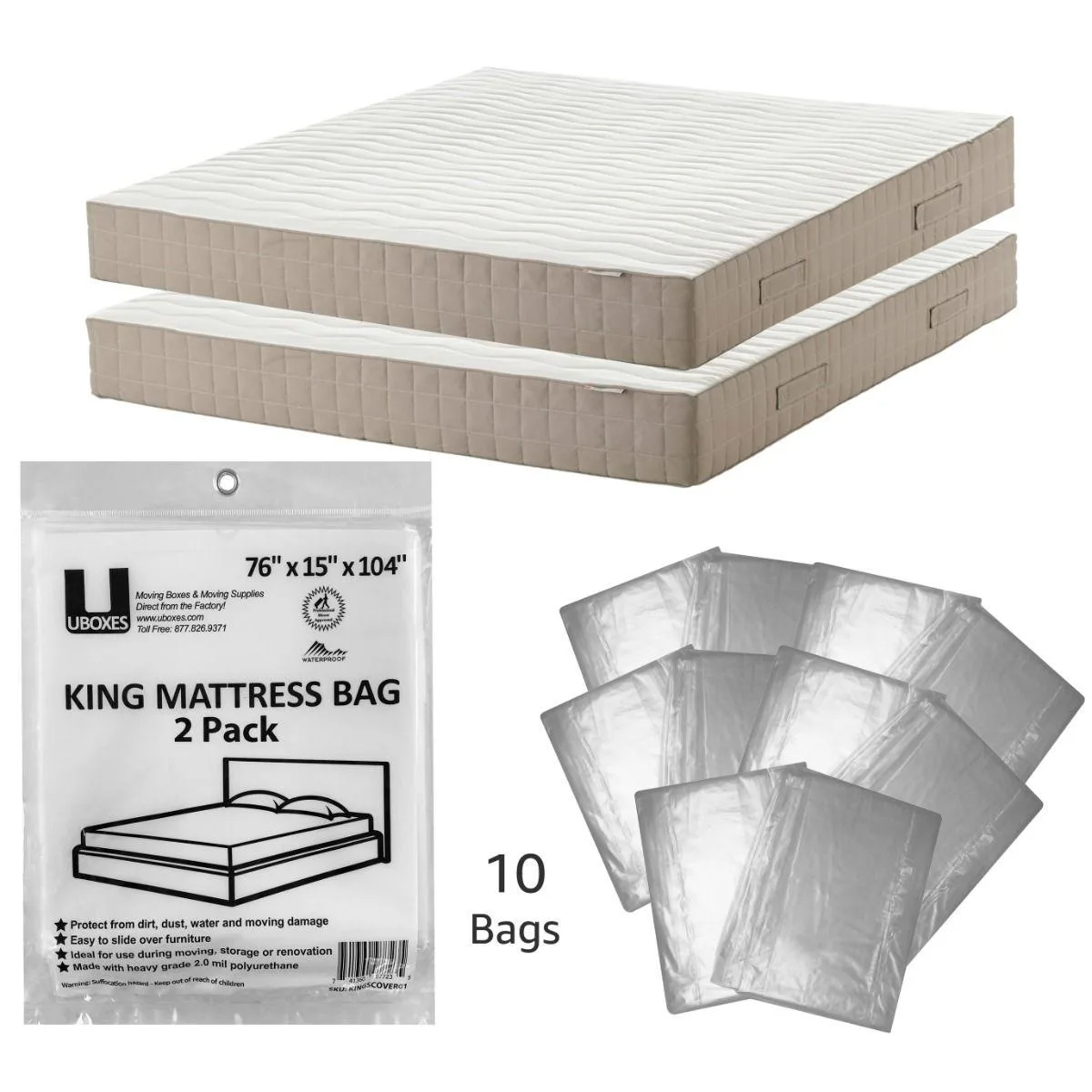 UBMOVE UBMOVE King Mattress Covers 10 Pack 76x15x104" Poly Bags — product photo