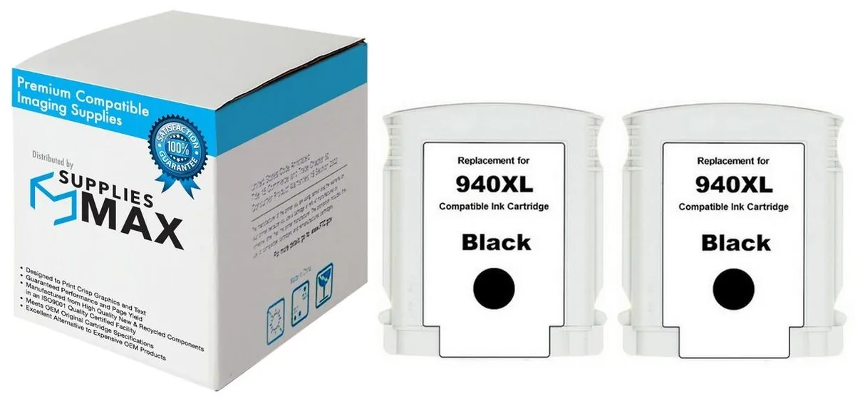SuppliesMax SuppliesMax HP 940XL Black Inkjet Cartridge 2 Pack 2200 Pages — product photo