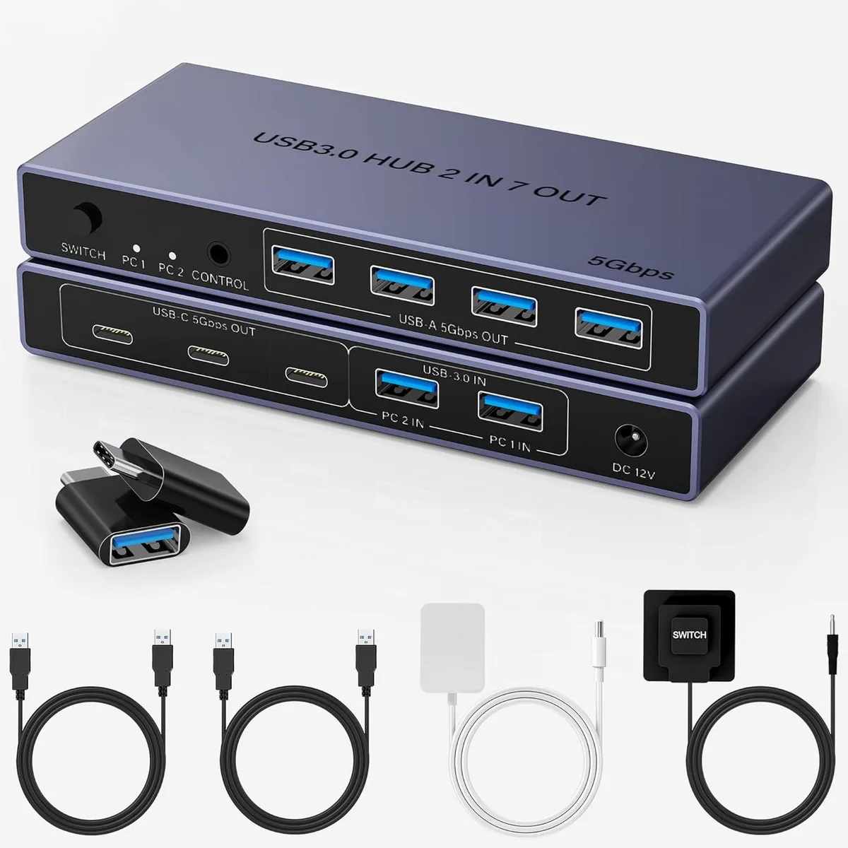 Hitoor Hitoor 2-in 7-out USB 3.0 Switch (4 USB-A + 3 USB-C) — product photo