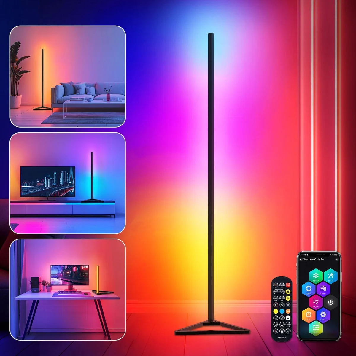 Tall matte floor lamp, 141 cm high, RGBIC LED strip visible