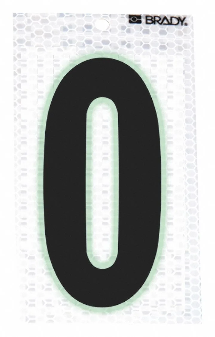 Ten silver vinyl number zero labels with black characters and glow borders six inches high pack of ten