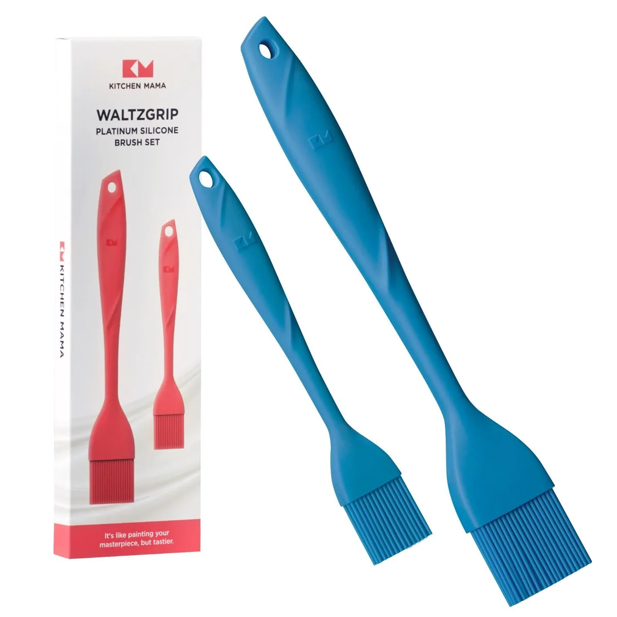 Twelve blue silicone basting brushes with stainless steel handles in a pack