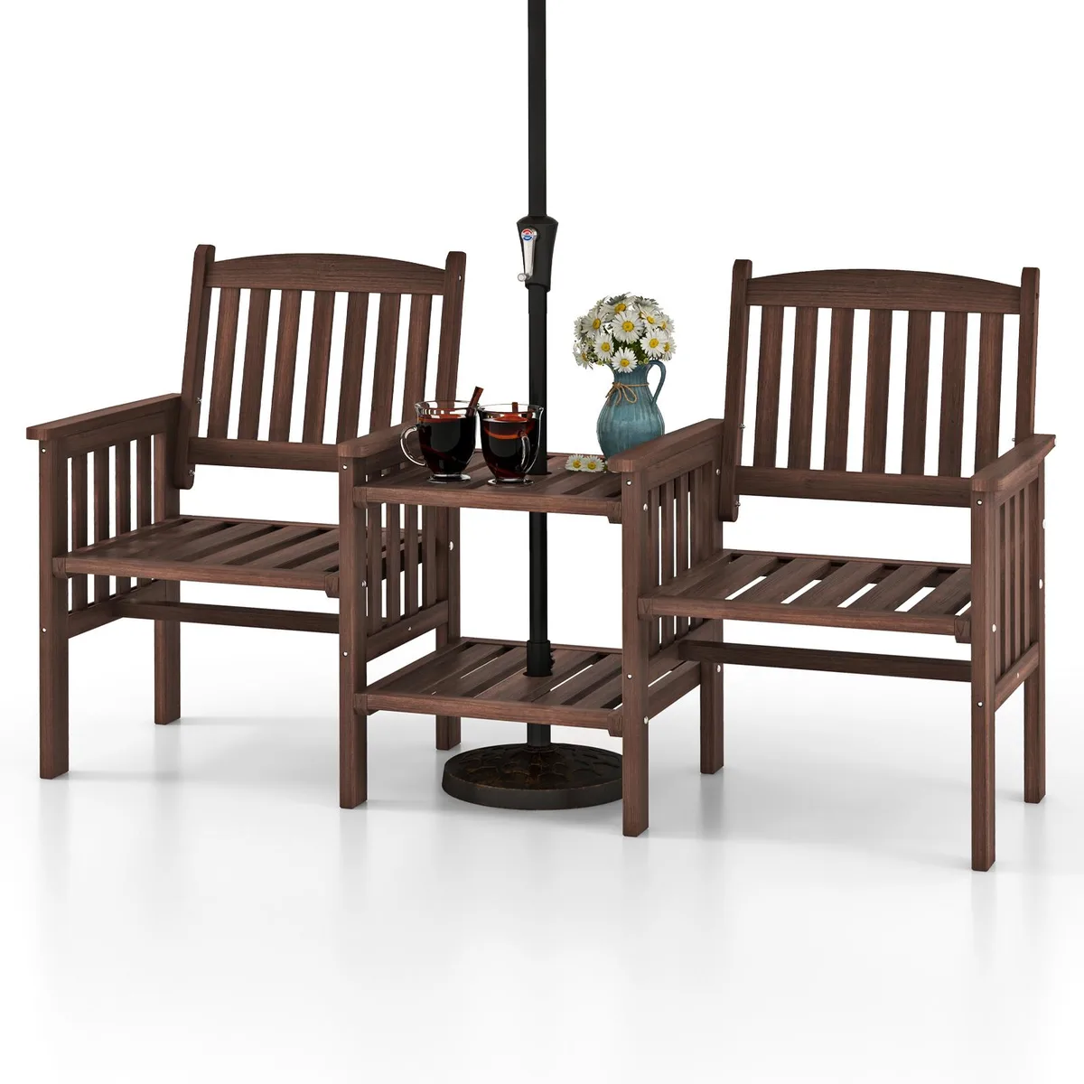 SlickBlue SlickBlue Fir Wood Loveseat Coffee 65x24x35 1.96" Umbrella Hole 2-Tier Table — product photo