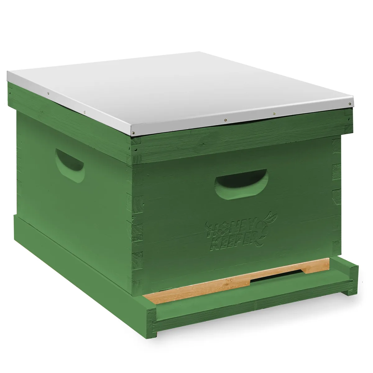 Green painted wooden beehive kit with 10 frames fully assembled