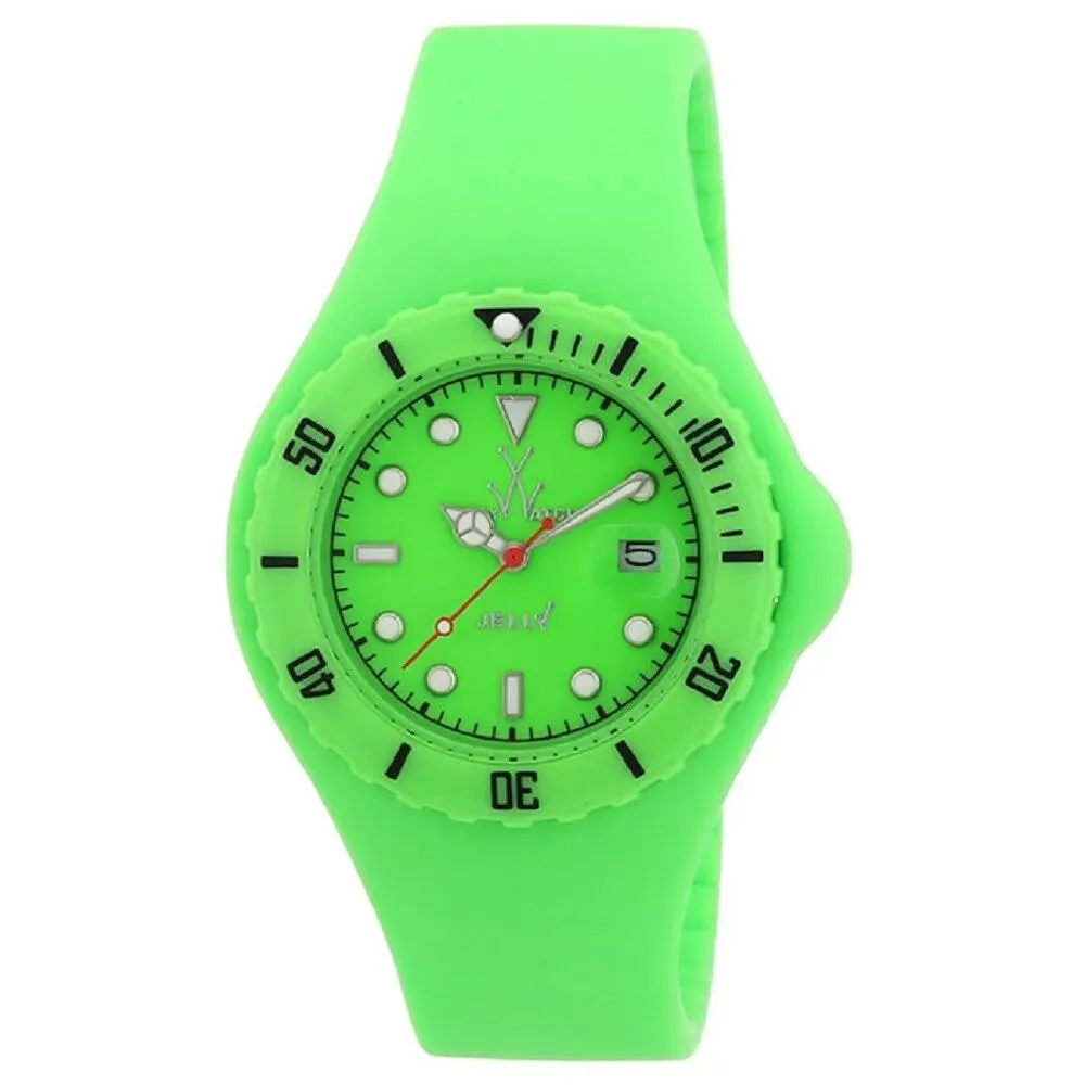 Green dial watch with plastic case and silicone strap