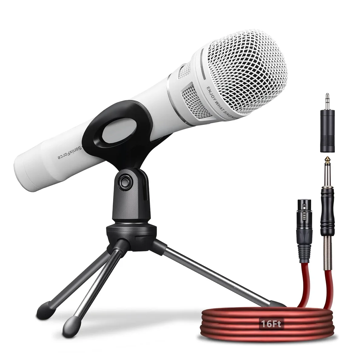 SonixForce SF01 Dynamic Microphone A-White 16ft XLR Cable — product photo