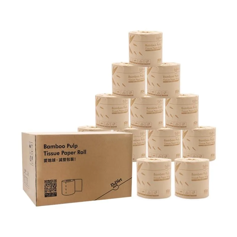 Twelve rolls of natural bamboo toilet paper in paper wrap