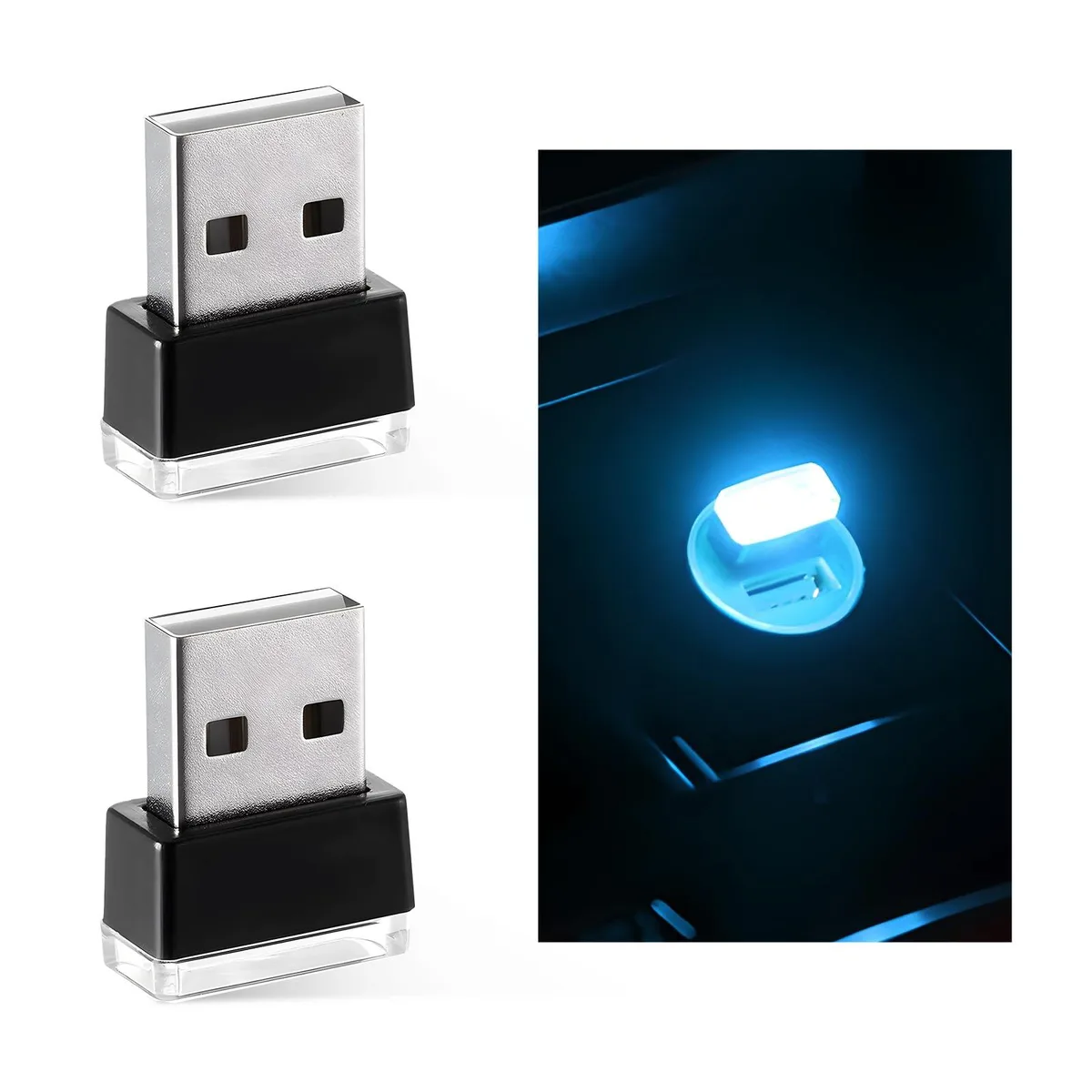 Two tiny ice-blue USB sticks with matte plastic bodies and metal plugs, each about the size of a fingertip