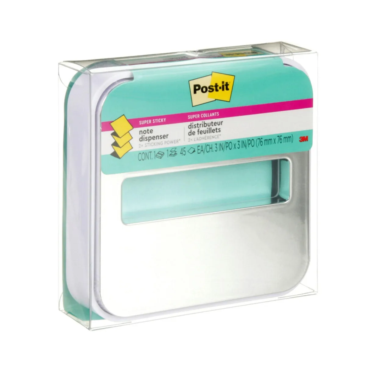 White Post-it pop-up note dispenser, square, holds 45 sheets