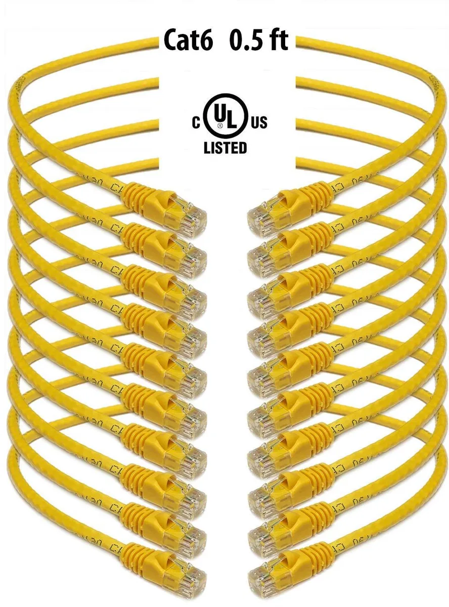 iMBAPrice iMBAPrice Cat6 RJ45 Snagless Ethernet Patch Cable Yellow .5 ft 10 Pack — product photo