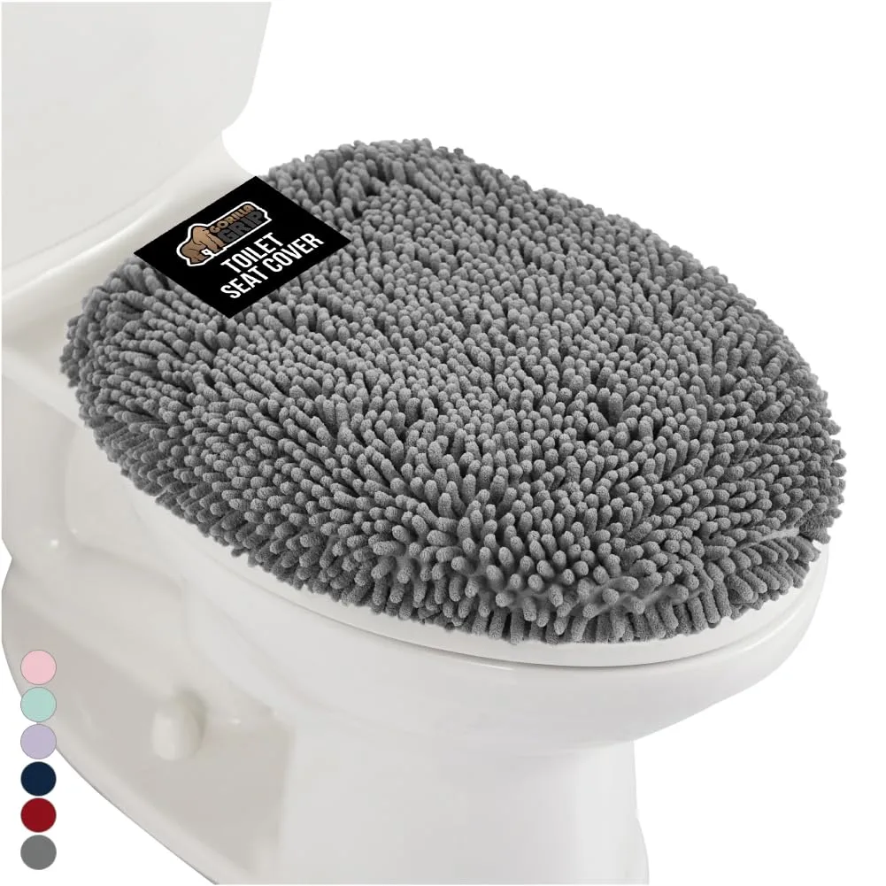  Gorilla Grip Soft Chenille Toilet Lid Cover 19.5x18.5 Grey — product photo
