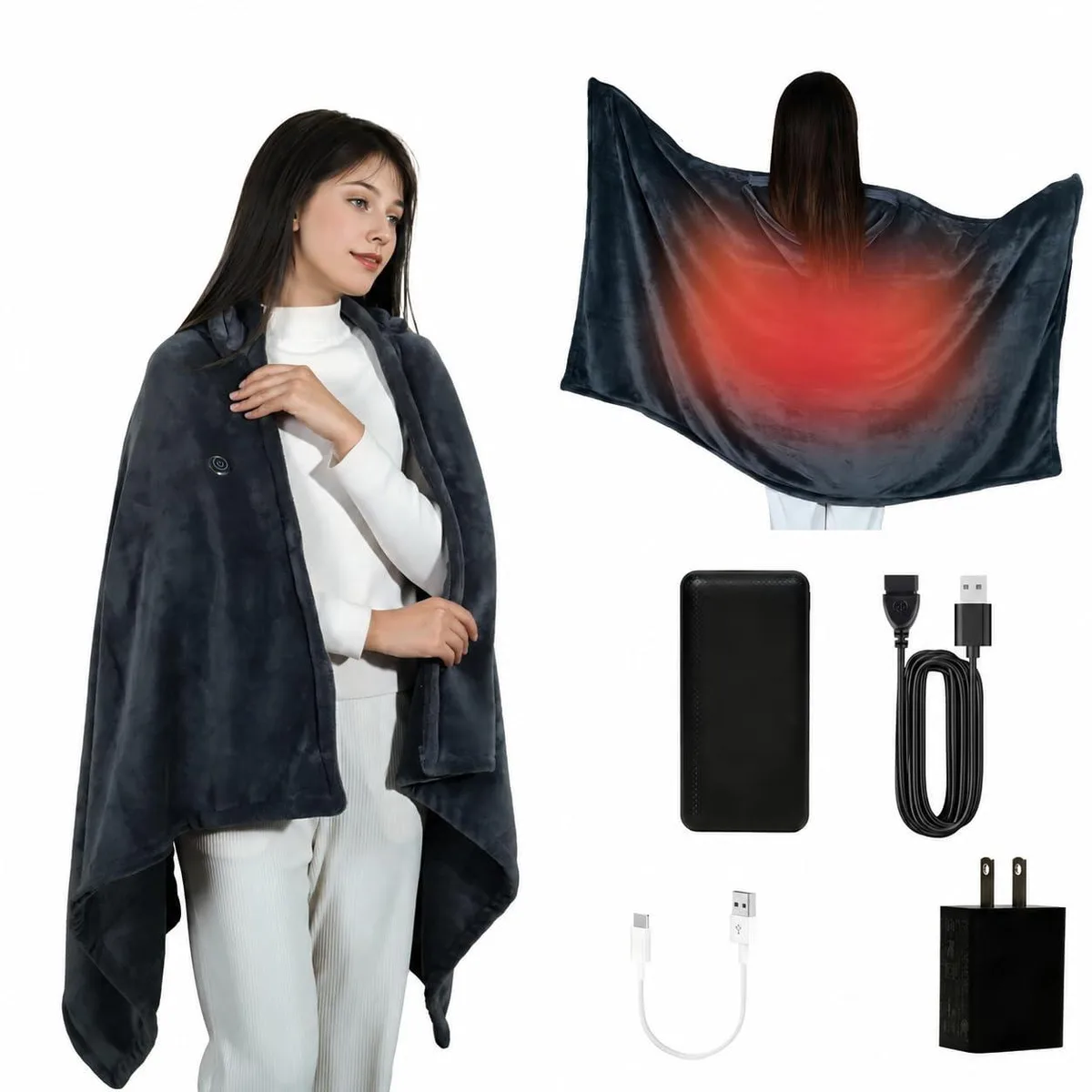  Secluded Valley BT25031 Cordless Heated Shawl 20000 mAh 9 Zones 3 Levels Gray — product photo
