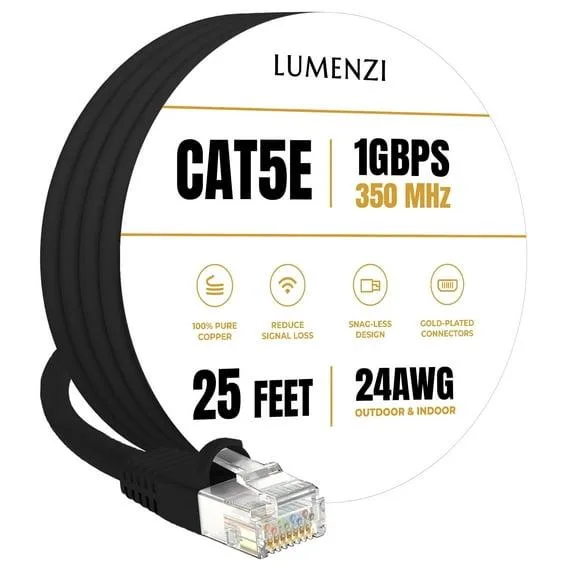 Lumenzi Lumenzi Cat 5e Ethernet Cable 25 FT Black Shielded 350 MHz — product photo