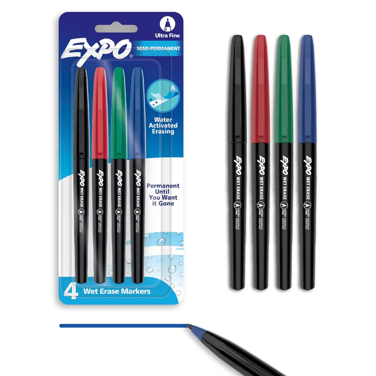  Expo Vis-a-Vis Wet-Erase Markers, Fine Point, 4-Color Set, 16074 — product photo