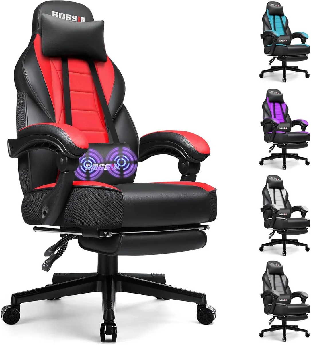 Vitesse Vitesse BOS-TP-DX-00-202411 gaming chair Red 24" seat 27.2"W 52.9"H 300 lbs 90-155° recline 360° swivel — product photo