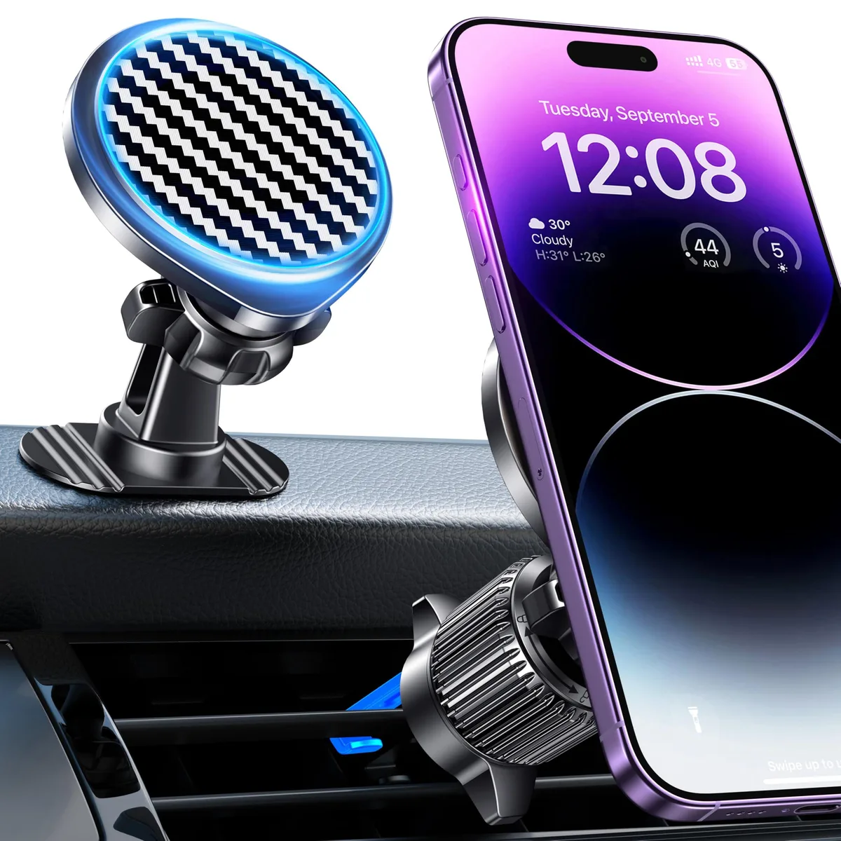 Ossvaln Magnetic Car Mount Champion Black N52 360° iPhone 15 14 13 — product photo