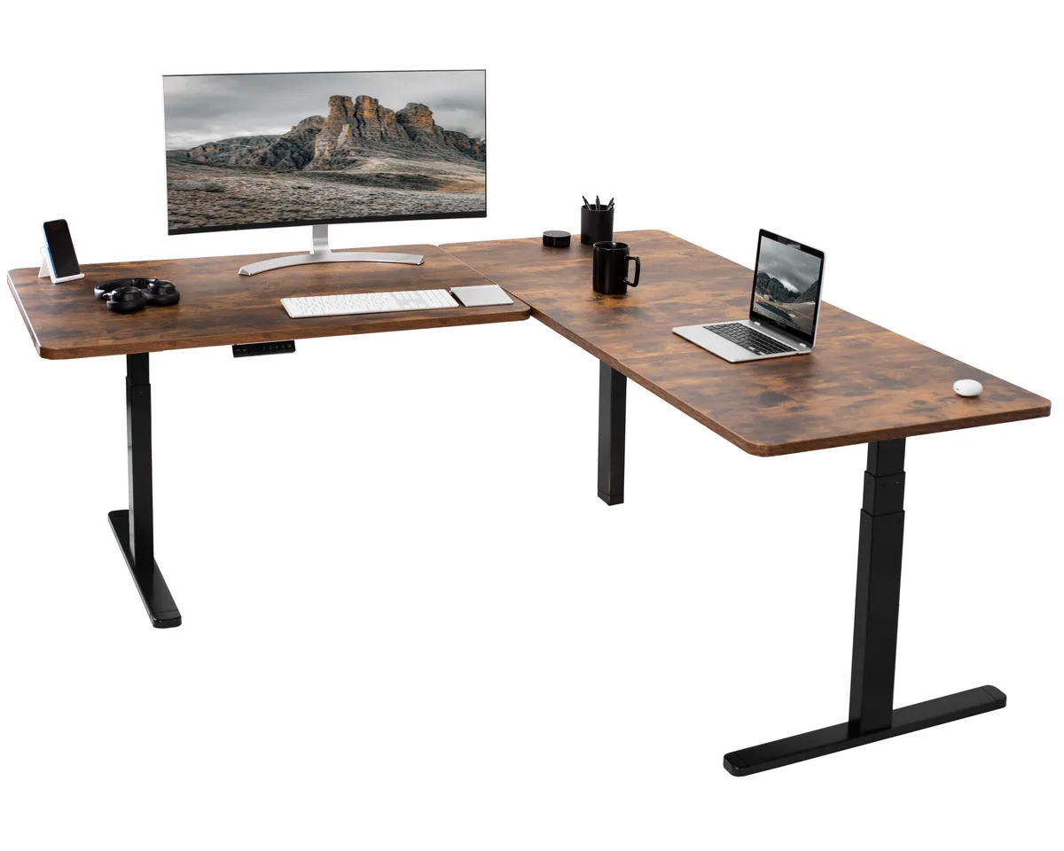 VIVO VIVO Electric 77" x 71" Corner Desk Vintage Brown/Black office furniture — product photo