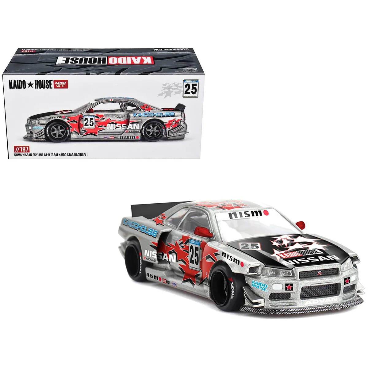 True TrueScale Miniatures Nissan Skyline GT-R (R34) Kaido Star Racing V1 RHD #25 1/64 Diecast Car — product photo