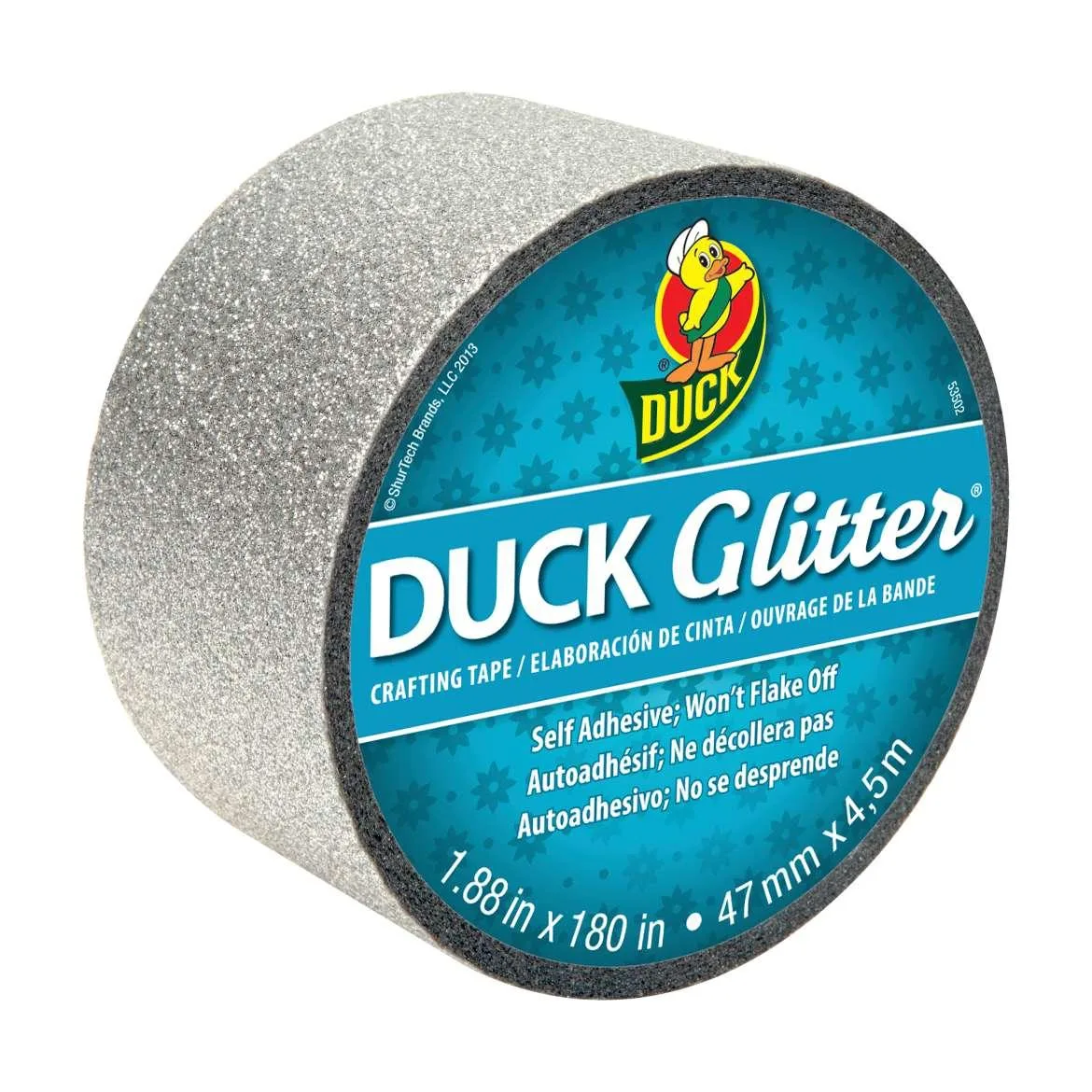 Roll of silver glitter tape, 1.88 inches wide, 15 feet long