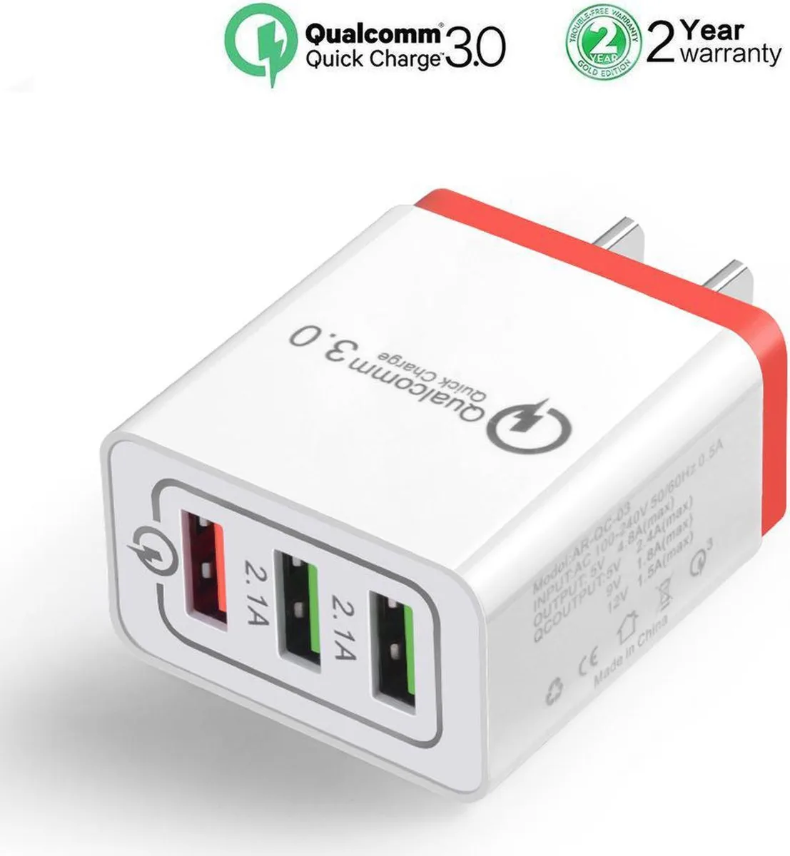 Aomoproing Aomoproing Quick Charge 3.0 3-Port Wall Charger Red — product photo