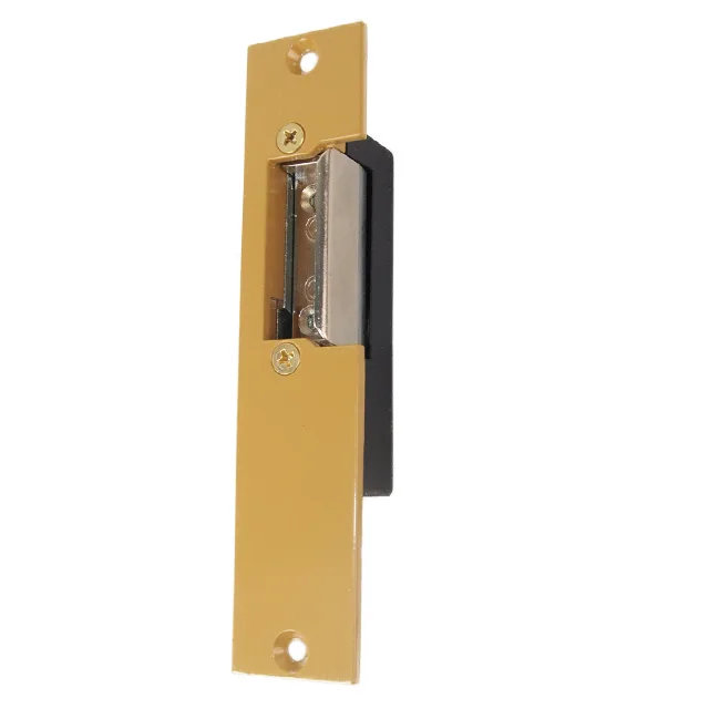 Brass electric door strike with rectangular faceplate