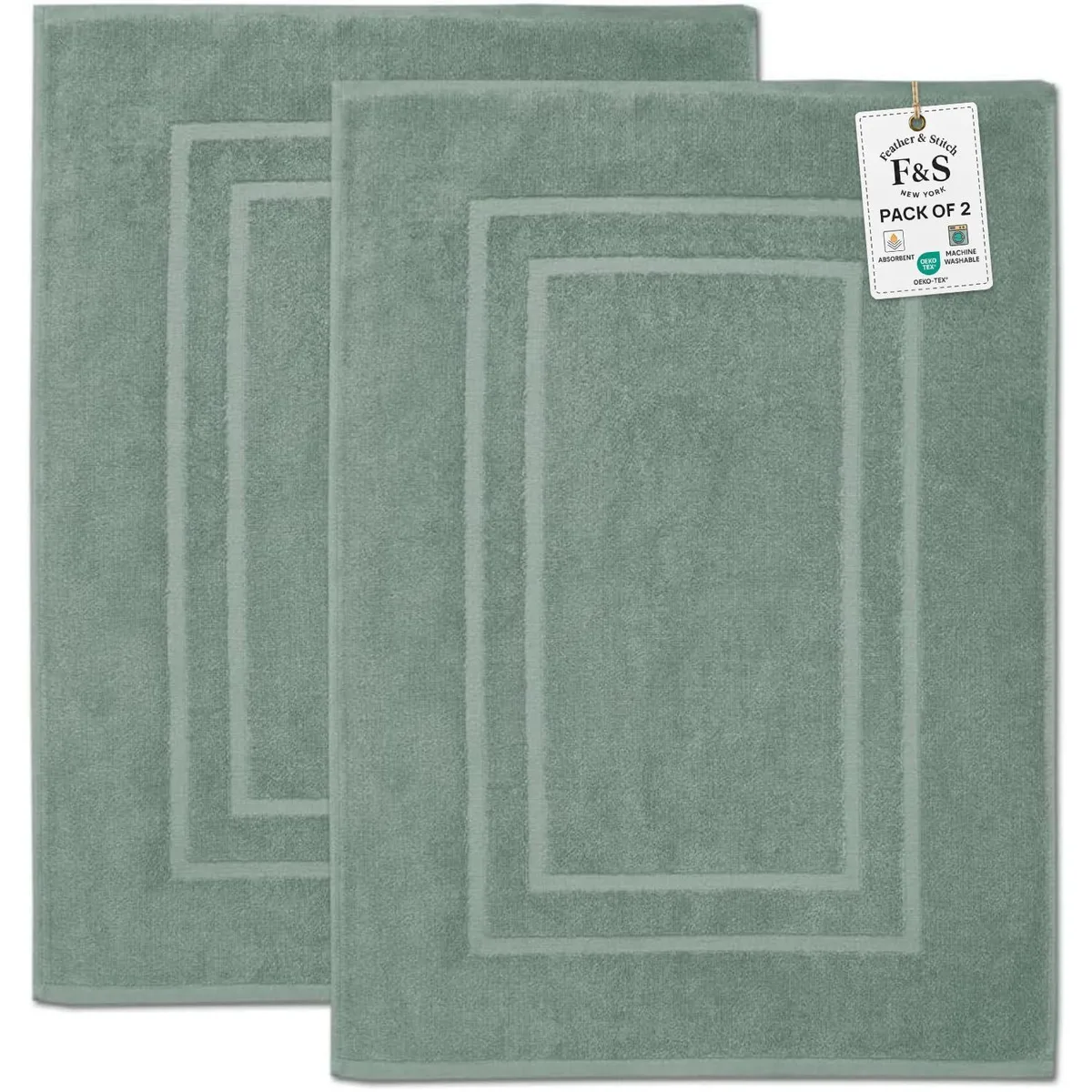  2 Piece Cotton Terry Bath Mats 30x21 Inch Granite Green — product photo