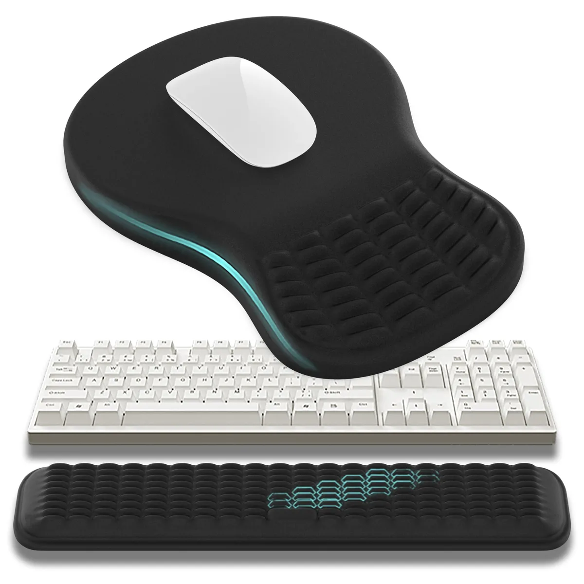  Keychron MEKASS Mouse Pad &amp; Wrist Rest Set Black 18.1 x 8.7 in 63D Memory Foam — product photo