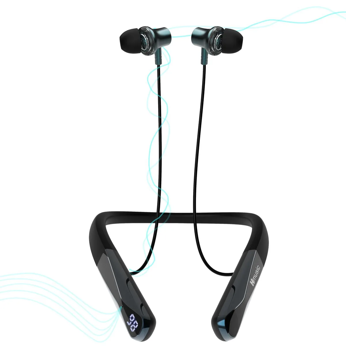  Hmusic H08 Neckband Headphones Black Bluetooth 6.0 35H IPX5 — product photo
