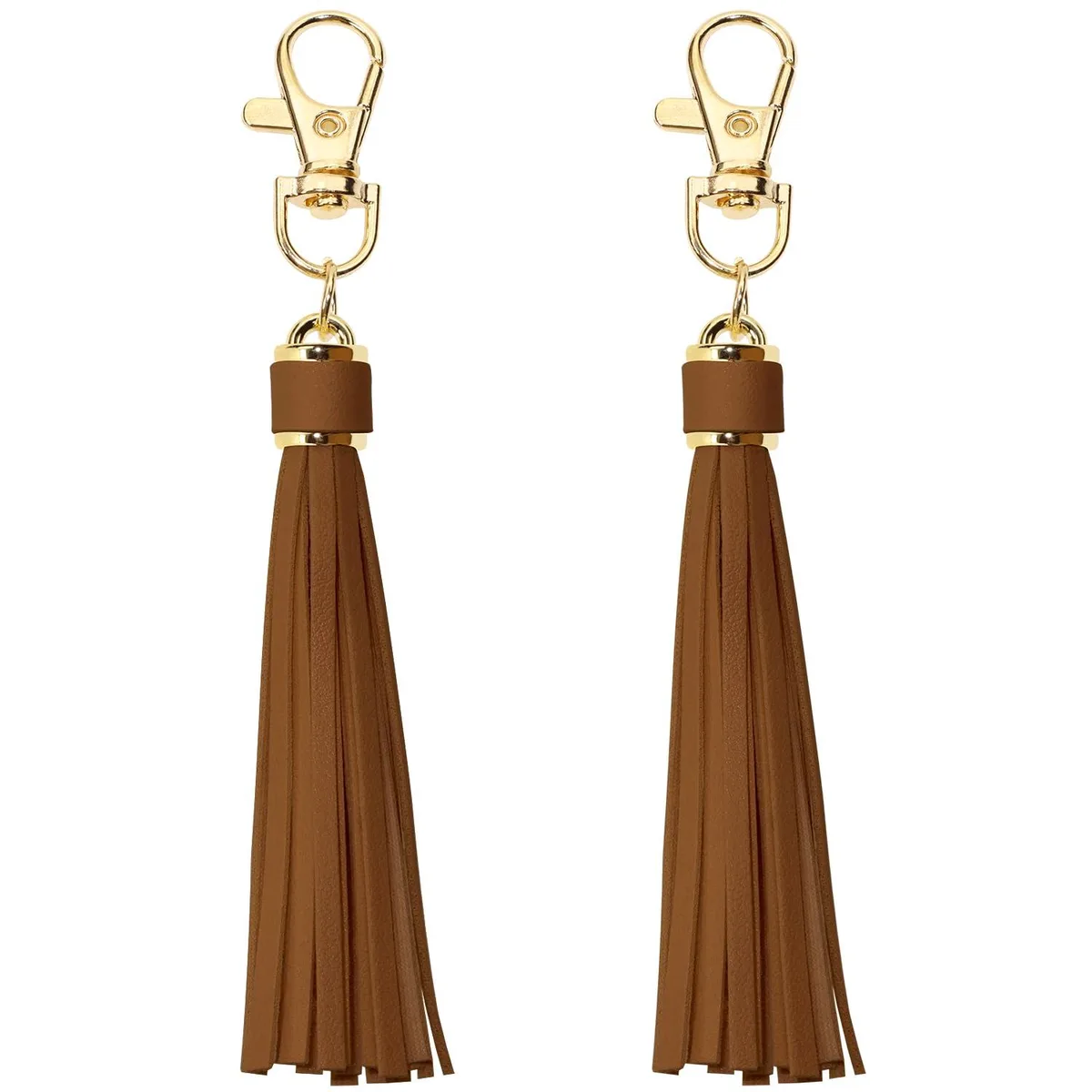  2Pcs 5.9'' PU Leather Tassel Lobster Swivel Keychain Brown — product photo