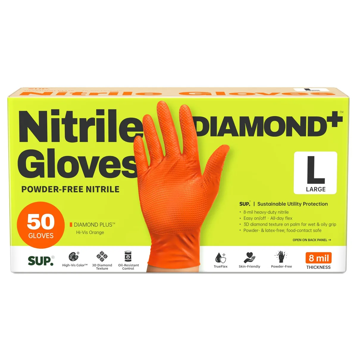  Vibe Gloves 8 Mil Diamond Texture Orange 50Ct Large — product photo