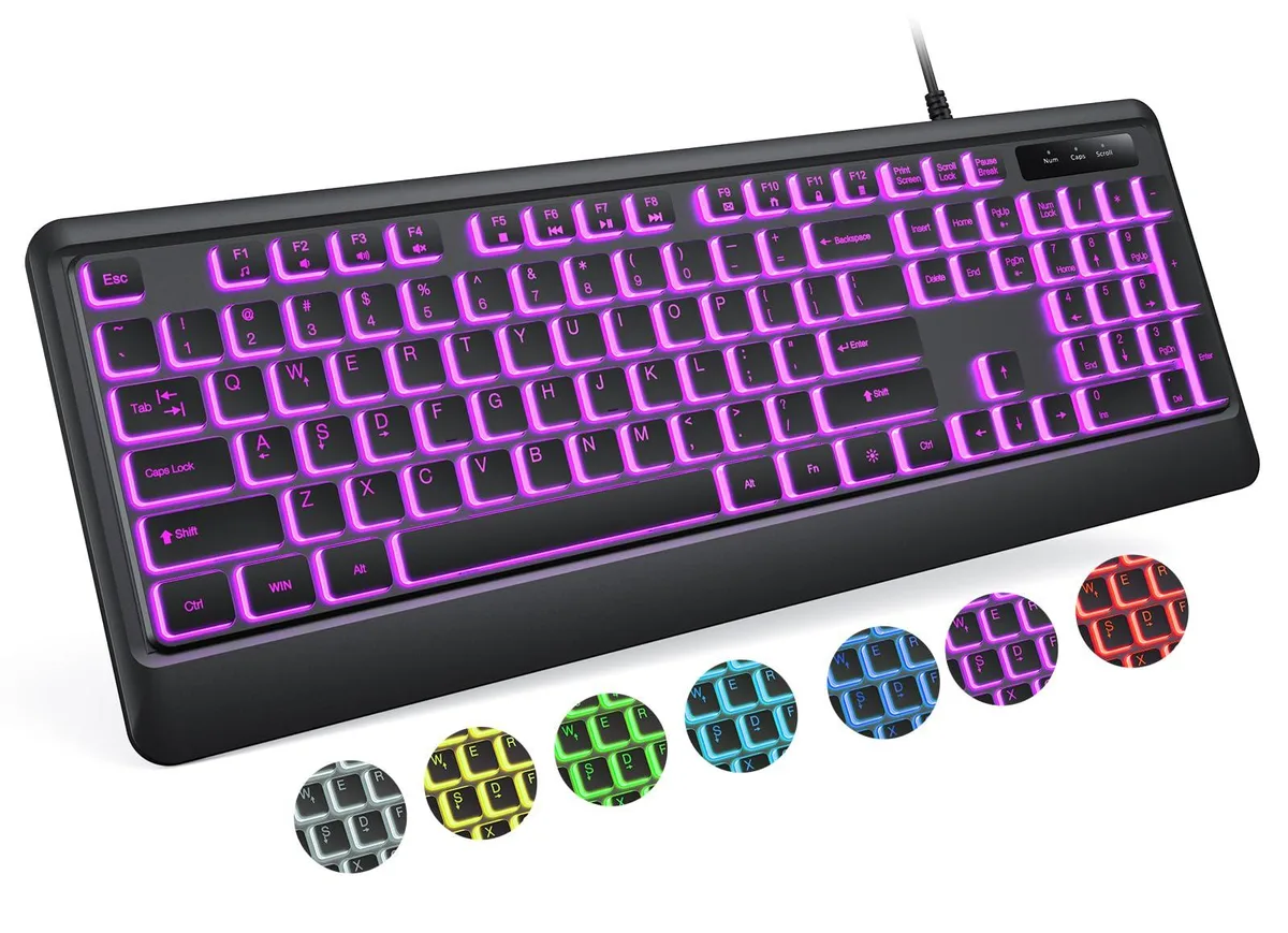 Luzarriba wired USB gaming keyboard 7 colors RGB 17.6 in black — product photo