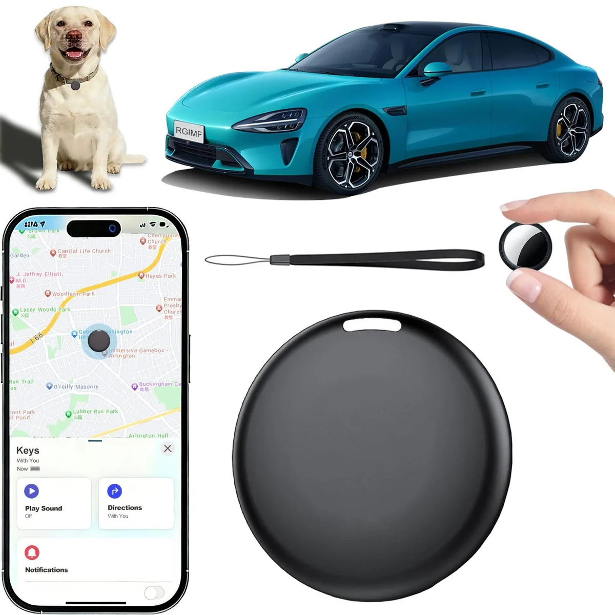 LOWRANCE F03C GPS tracker 2.5" 12-channel 365-day battery 32GB miniSD 80-100dB alert iOS Find My — product photo