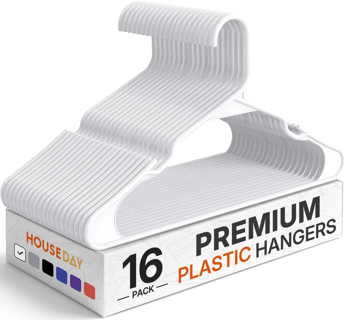 Sixteen white slim plastic hangers with notched shoulders