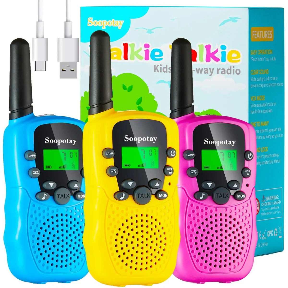 Soopotay T-388 Radios 3 Pack 22 Channels 2000 mAh 72 h 3 Miles — product photo