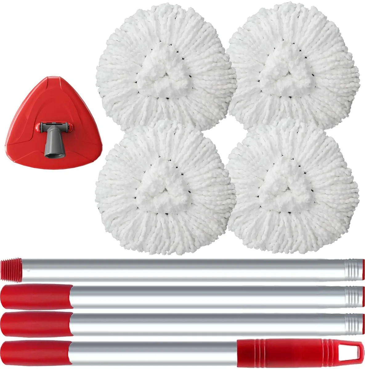 White microfibre spin mop refill pack with adjustable handle and base