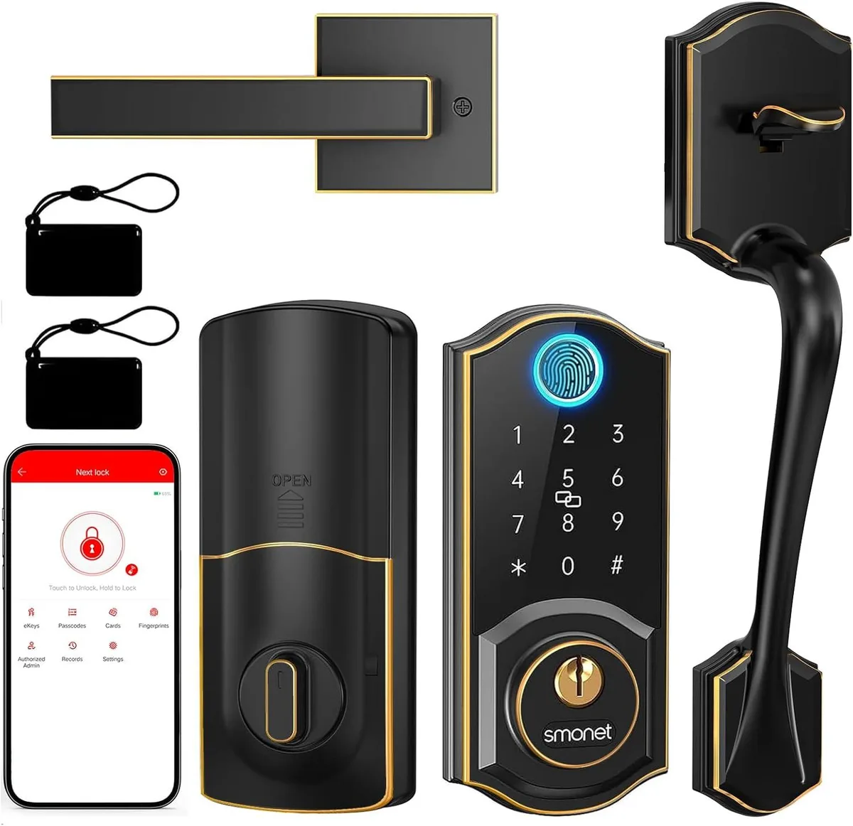 SMONET SMONET smart door lock Oil-Rubbed Bronze 360° fingerprint .5s 250 prints 10000 openings 12 months — product photo