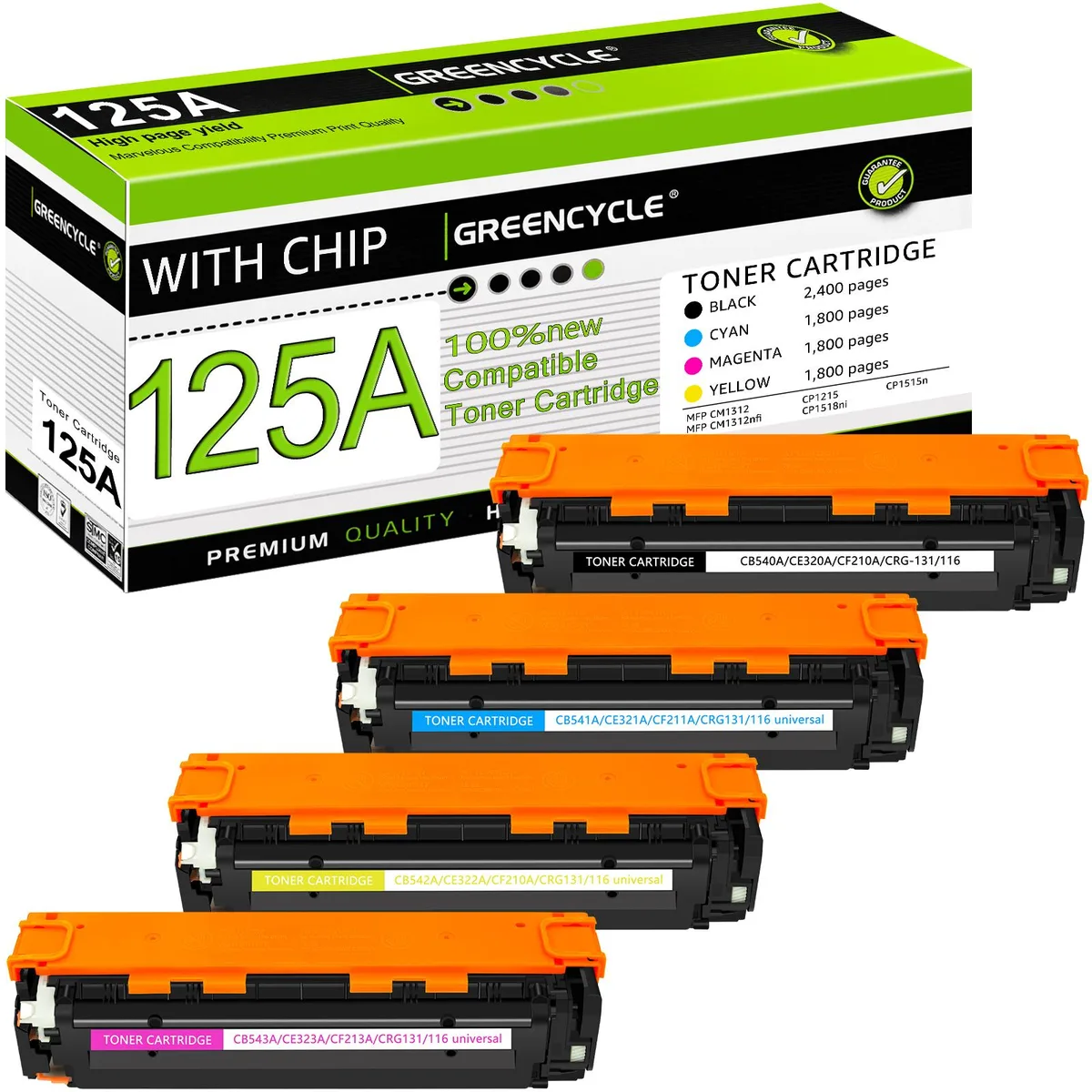 GREENCYCLE GREENCYCLE 125A 4 Pack Toner Cartridge CB540A CB541A CB542A CB543A — product photo