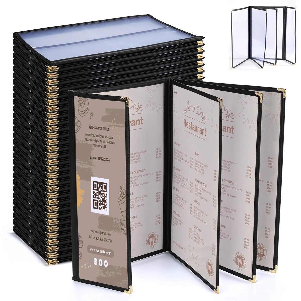 Yescom USA, Inc. Yescom USA, Inc. 26MNC031-14BH5-06-30 30 Pcs Menu Covers 8.5x14" 4 Page &amp; 4.25x14" Half Page — product photo