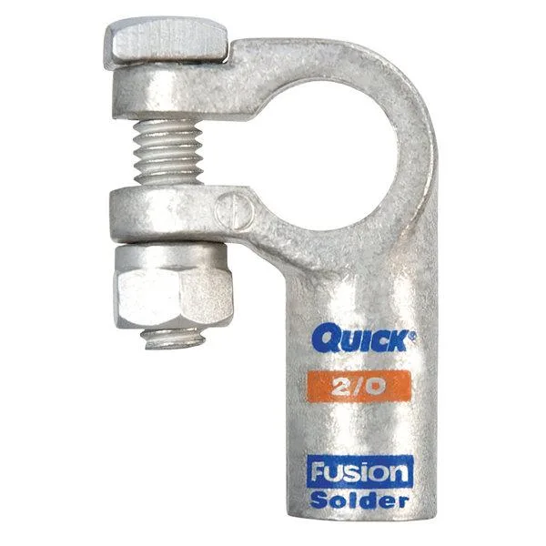 Fusion left-elbow battery terminal, orange negative, 2/0 gauge, tin-plated copper, 2 1/16 in long, 1.4 in wide, 0.7 in deep