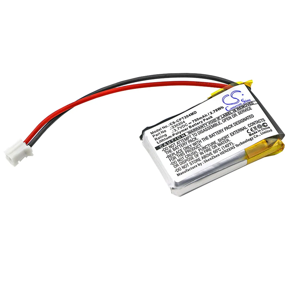 Cameron &amp; Co Cameron &amp; Co DS-CS-CPT204MD 3.7 V 750 mAh 2.78 Wh Li-Polymer battery — product photo