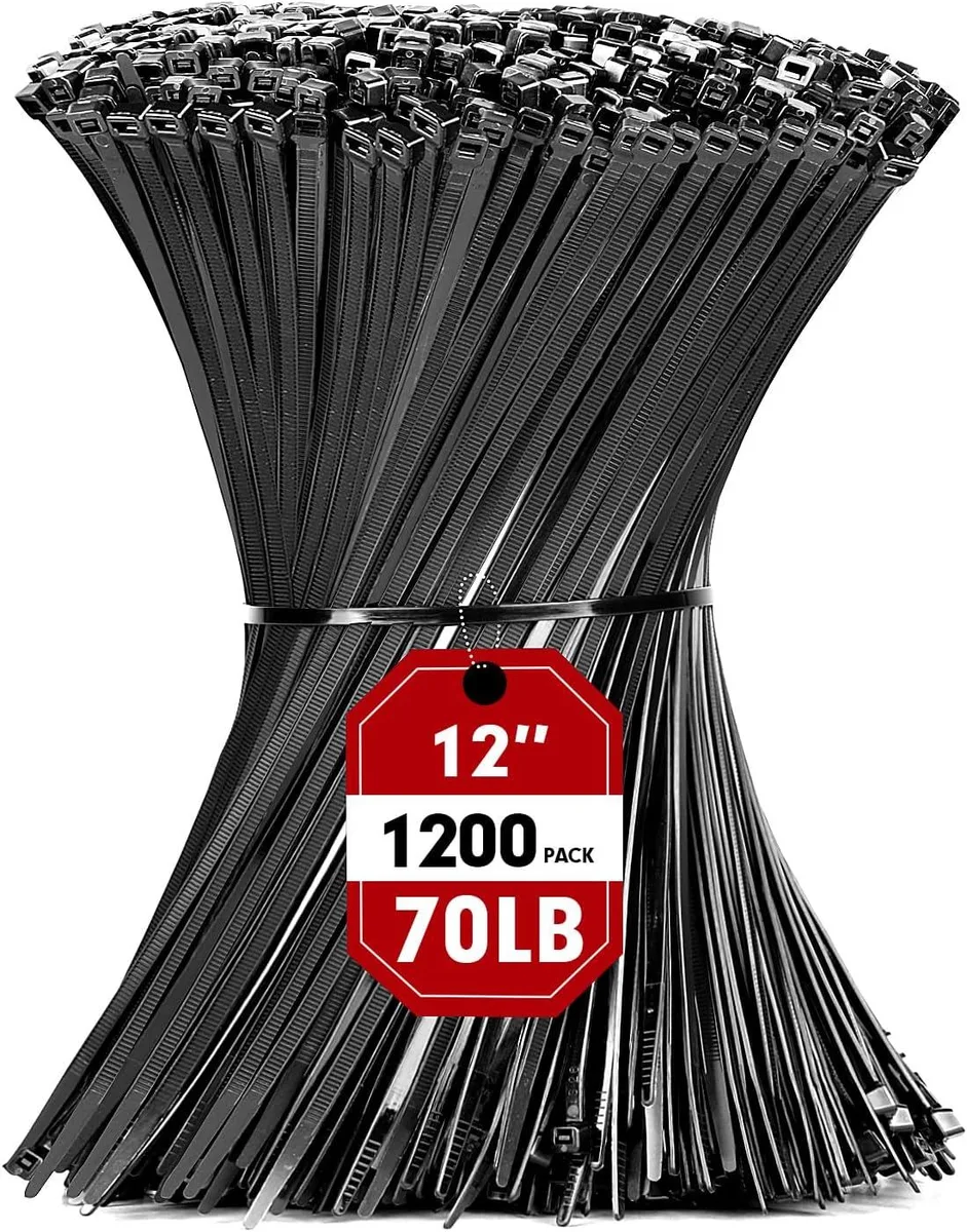 Ennovor Ennovor 1200pcs 12 Inch Black Nylon 66 Cable Ties 70lb Tensile Strength Security Locks — product photo